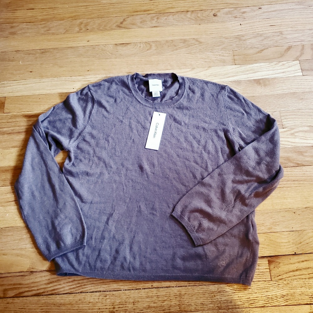 Calvin Klein Mens Walnut Brown Crew Neck Wool Blend Sweater XL Long Sleeve NWT